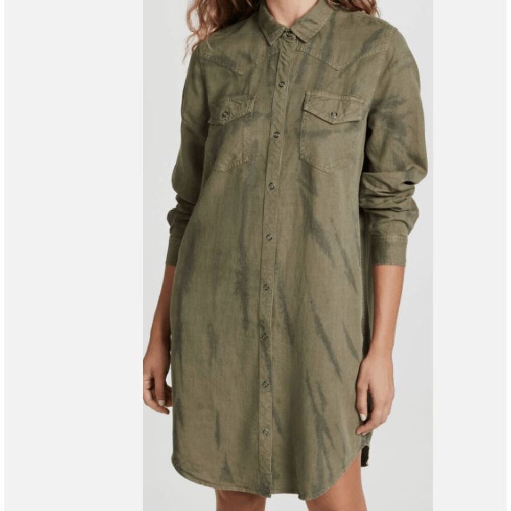 NEW! Rails Sandra Shirt Dress Snap Front Olive Black Tie Dye Size‎ XS